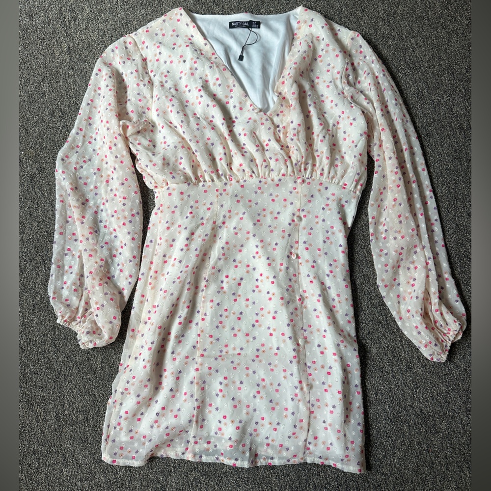 Nasty gal long sleeve white and floral dress